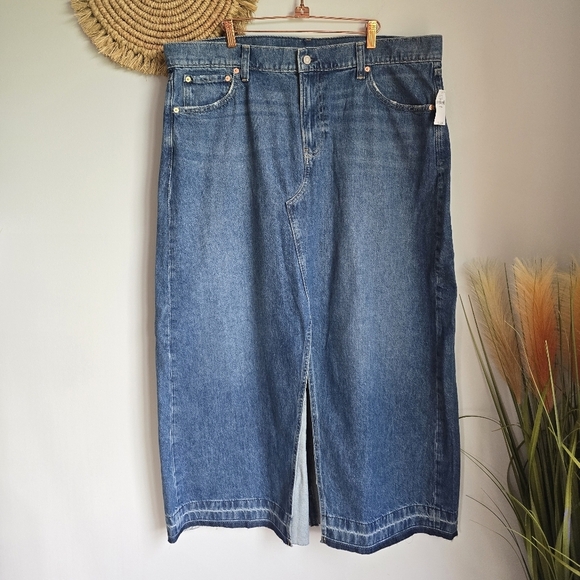 GAP, New, Long Denim Front Slit Medium Indigo Wash Womens Jeans Skirt, Size 20 - Picture 12 of 12